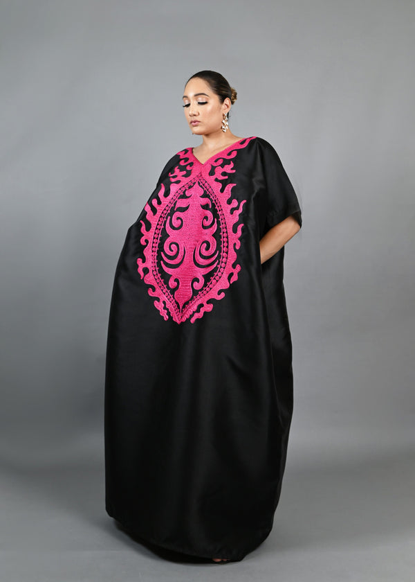 Black Buga With Pink Embroidery Boubou