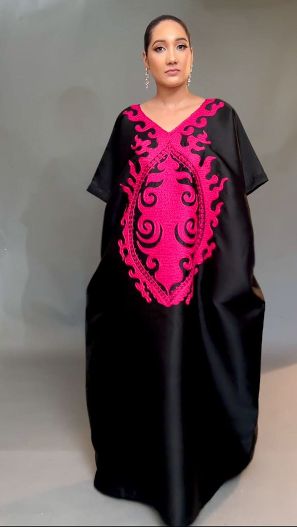 Black Buga With Pink Embroidery
