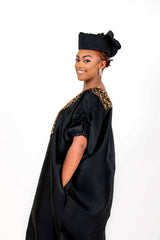 Buga Boubou Dress (Black))- African maxi dress with Silk fabric