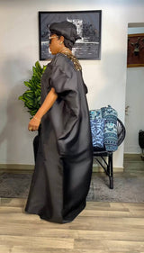 Buga Boubou Dress (Black))- African maxi dress with Silk fabric