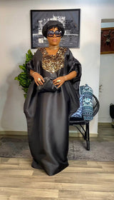 Buga Boubou Dress (Black))- African maxi dress with Silk fabric