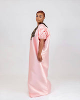 Buga Boubou dress (peach)- African maxi dress with Silk fabric