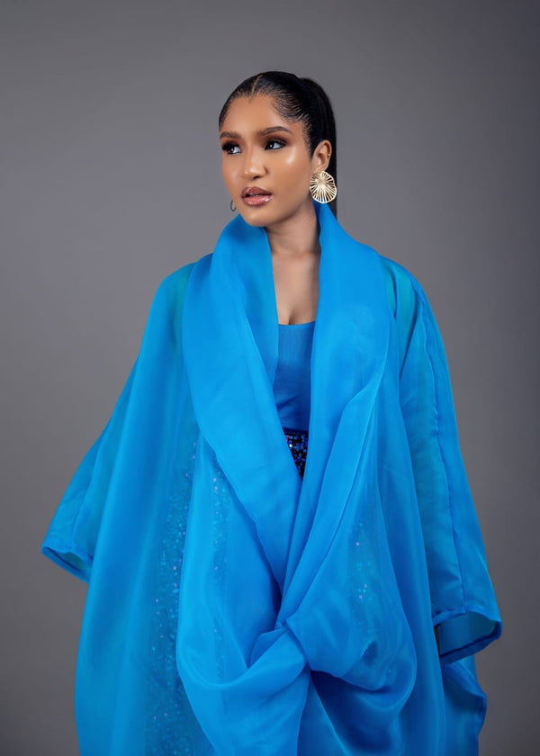 Casablanca Cape Top With Long Sequin Skirt Set (blue)