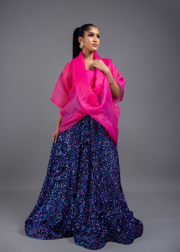 Casablanca Top With Long Sequin Skirt Set (pink)