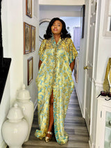 Doha golden blue flower patterned kimono dress