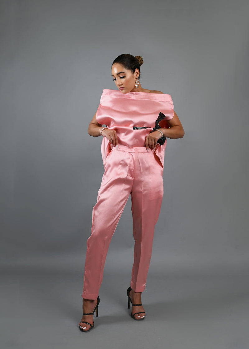 Goddess pant set (peach) - silk matching set with sequin