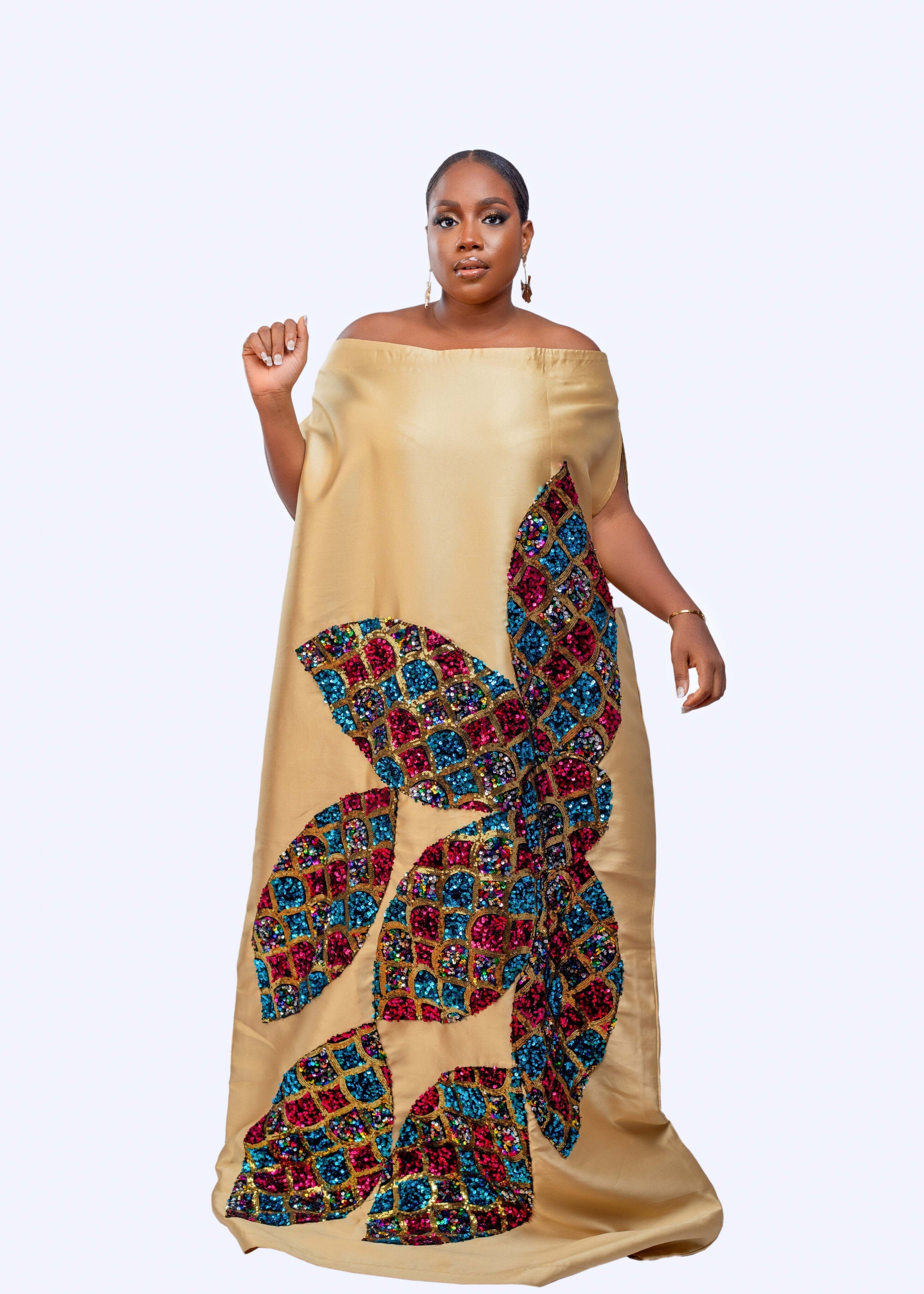 Gold Goddess Maxi African kaftan boubou mikado silk dress with ...