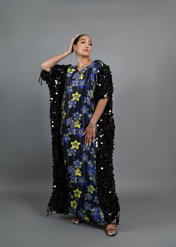 Jinja damask and sequin Boubou dress (blue)