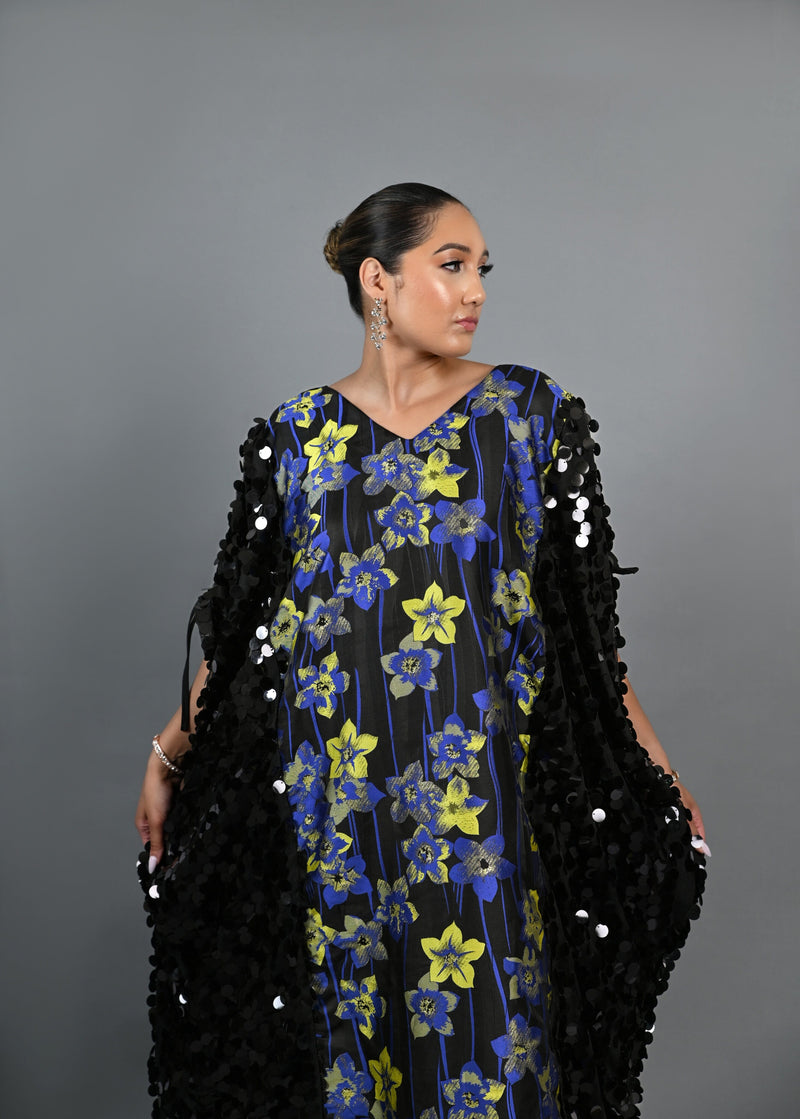 Jinja damask and sequin Boubou dress (blue)