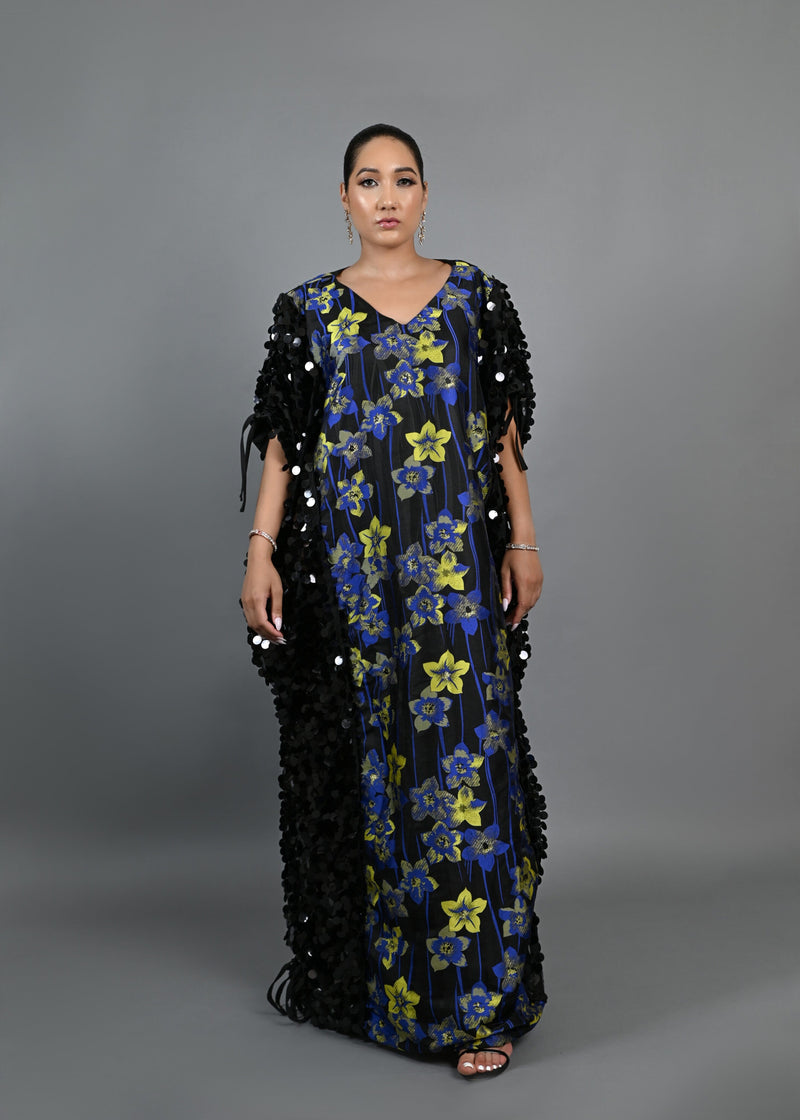 Jinja damask and sequin Boubou dress (blue)