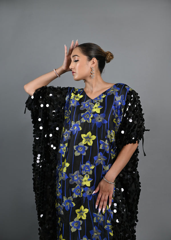 Jinja damask and sequin Boubou dress (blue)