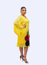 Jolie shift lace dress with circle multicolored sequin and slip (yellow)