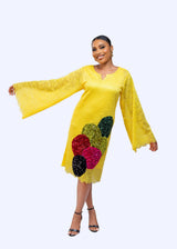 Jolie shift lace dress with circle multicolored sequin and slip (yellow)