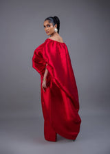 Kese red cape high low and wide leg pant