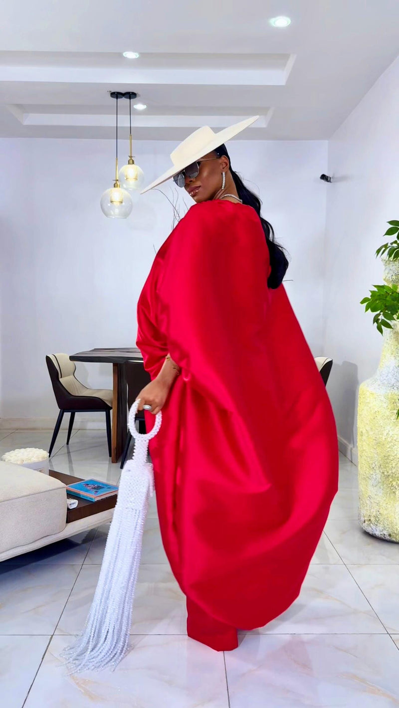 Kese red cape high low and wide leg pant