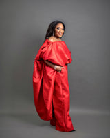 Kese red cape high low and wide leg pant