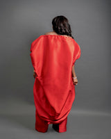 Kese red cape high low and wide leg pant