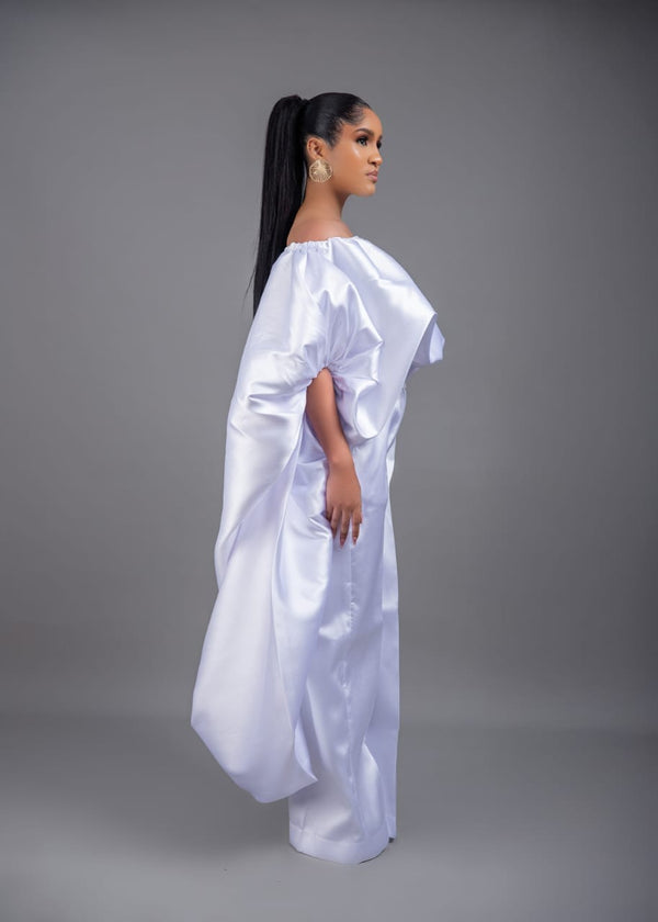 Kese white cape high low and wide leg pant