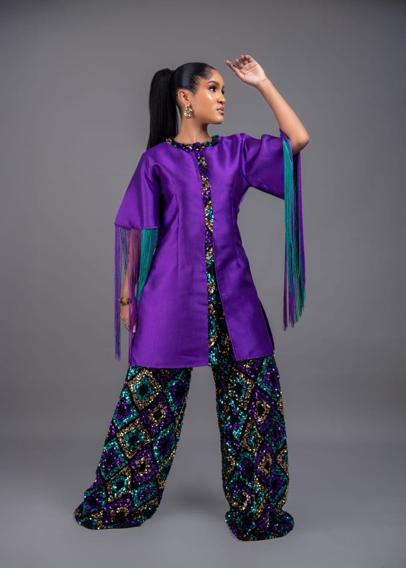 Komasava Jacket and Sequin Bottom Wide LegPant Set