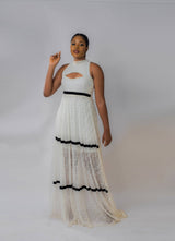 Luna Maxi White Dress with Velvet