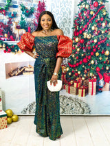 Ogaraya Off shoulder multicolored sequin long dress. Boubou Look 11