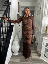 Ogechi lace pencil long dress - Brown color