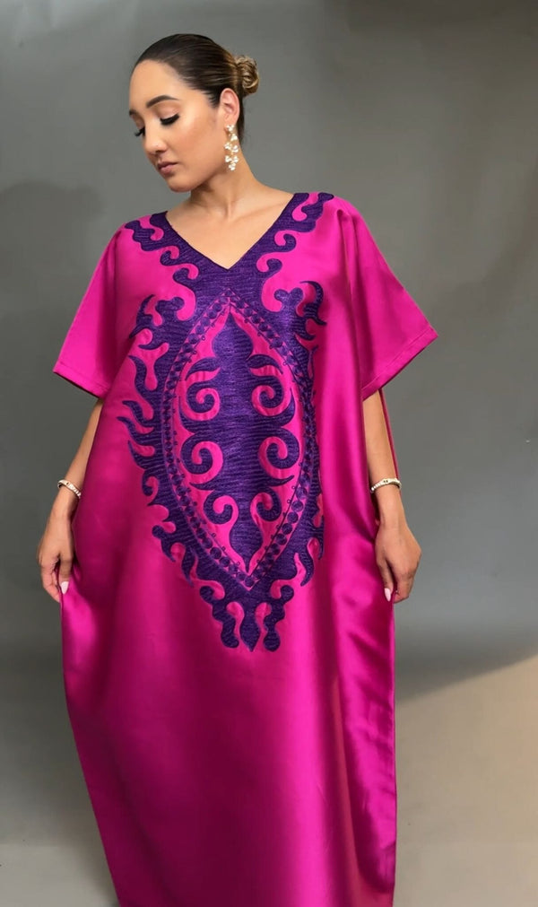 Pink Buga With Purple Embroidery
