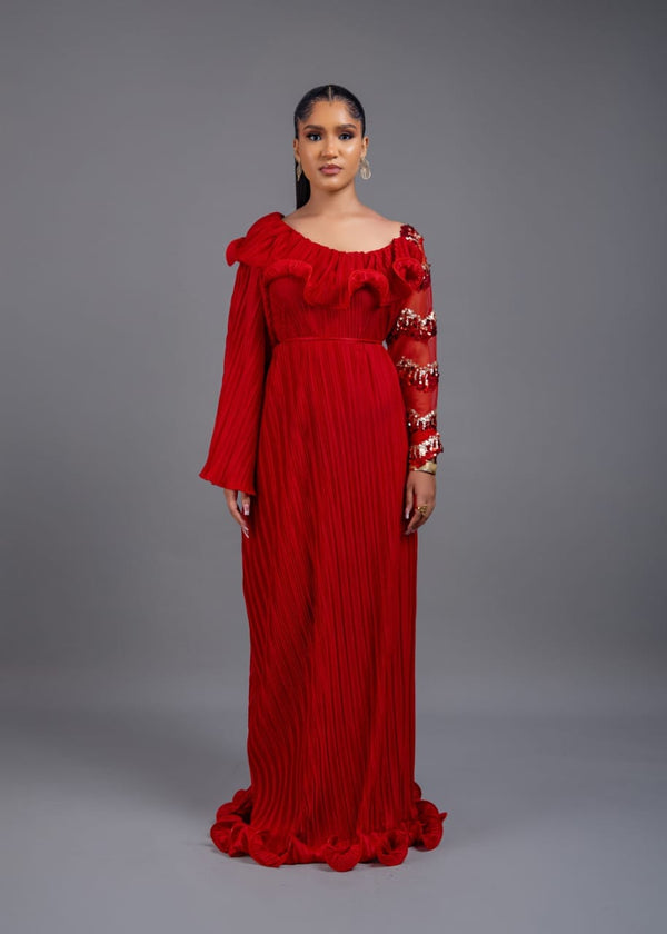 Serotonin Maxi Pleated Long boubou Dress (red)