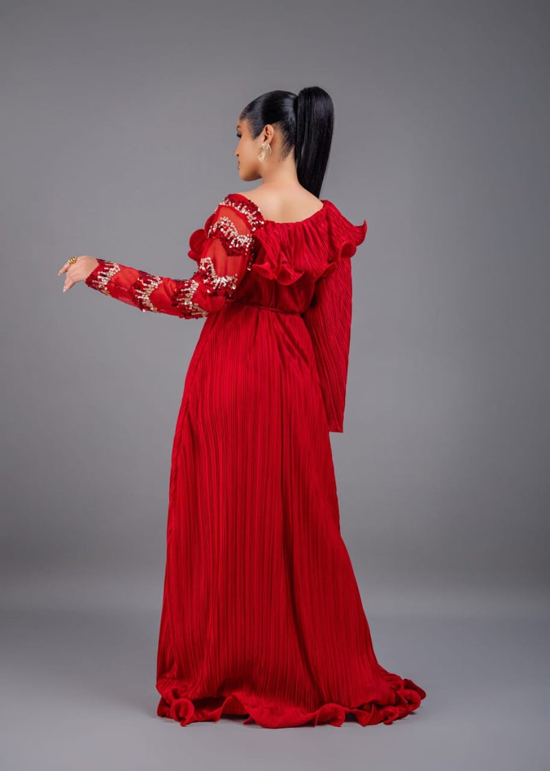 Serotonin Maxi Pleated Long boubou Dress (red)