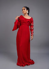 Serotonin Maxi Pleated Long boubou Dress (red)