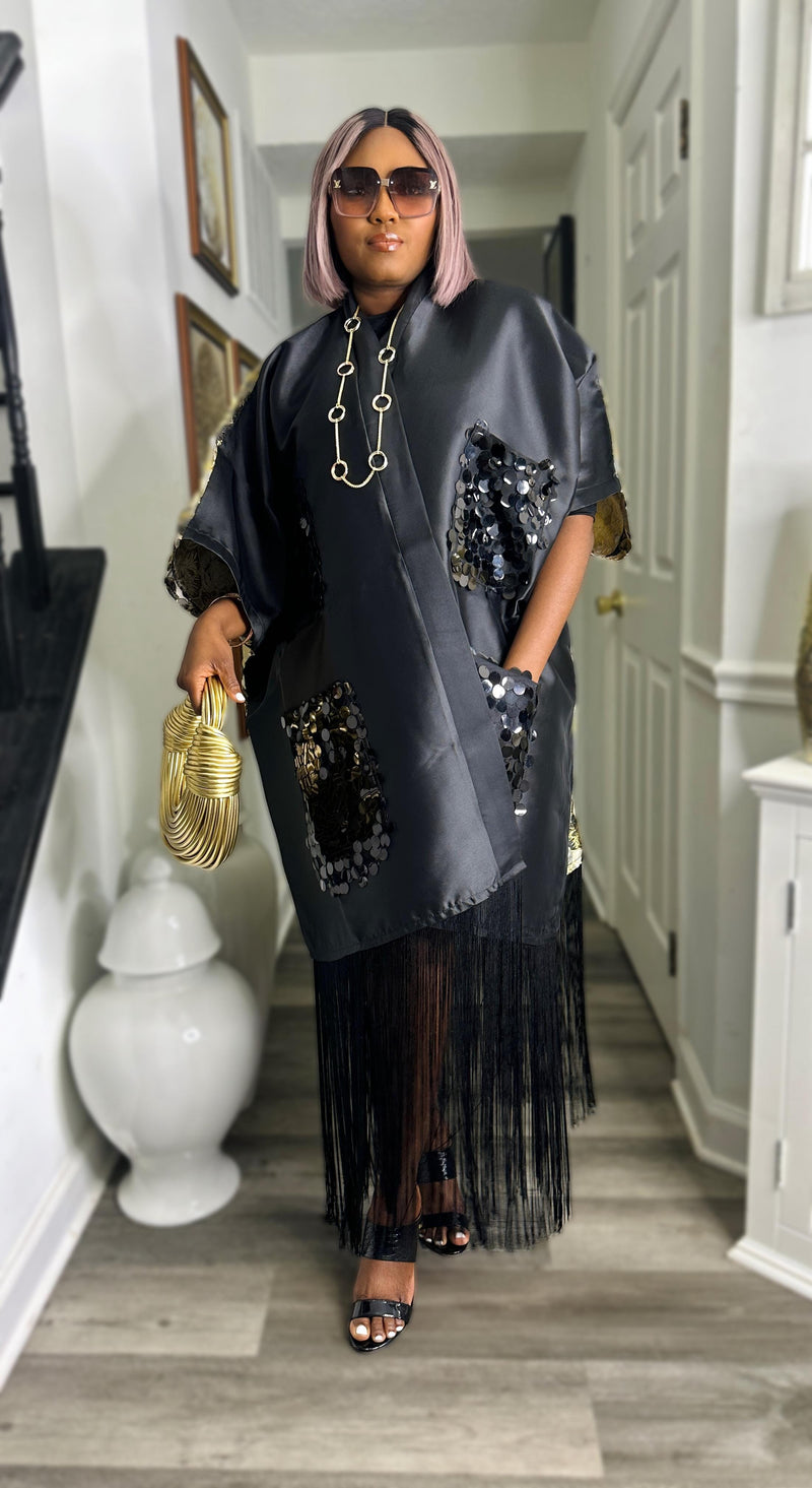 Swagger Fringe Kimono boubou dress with sequin pocket