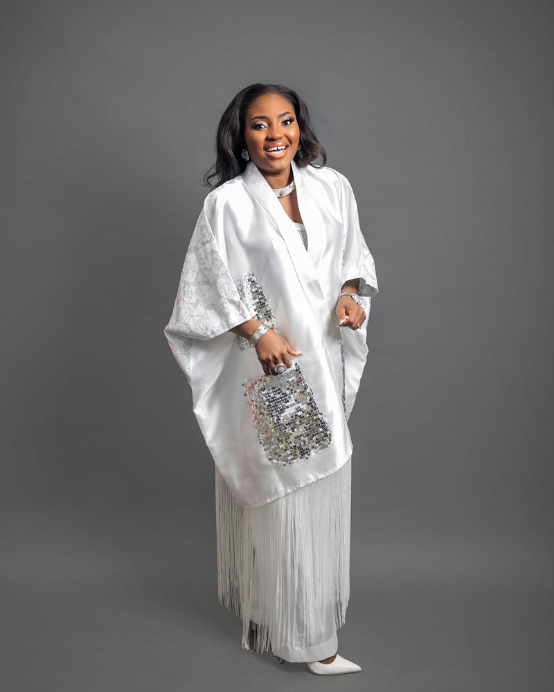 Swagger Fringe Kimono With Pant Set (White)