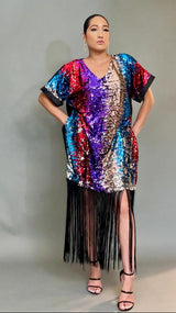 Swagger Rich Aunty multicolored sequin fringe Boubou dress