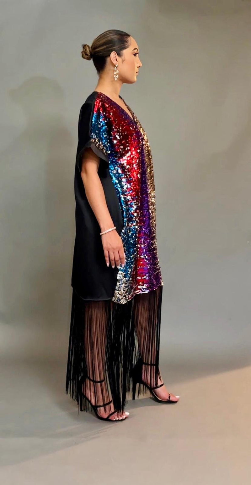 Swagger Rich Aunty multicolored sequin fringe Boubou dress