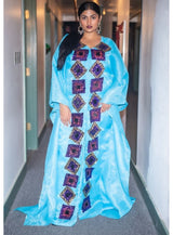 Teal Boubou Kaftan long dress. Look 5