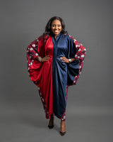 Toma - Red and Blue Silk with Lace Maxi Boubou dress