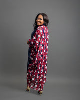 Toma - Red and Blue Silk with Lace Maxi Boubou dress