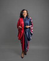 Toma - Red and Blue Silk with Lace Maxi Boubou dress