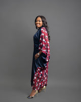 Toma - Red and Blue Silk with Lace Maxi Boubou dress